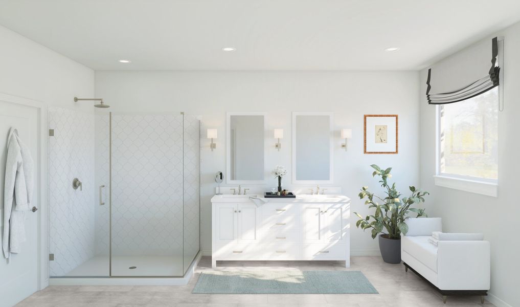 Primary bath with brushed nickel finishes