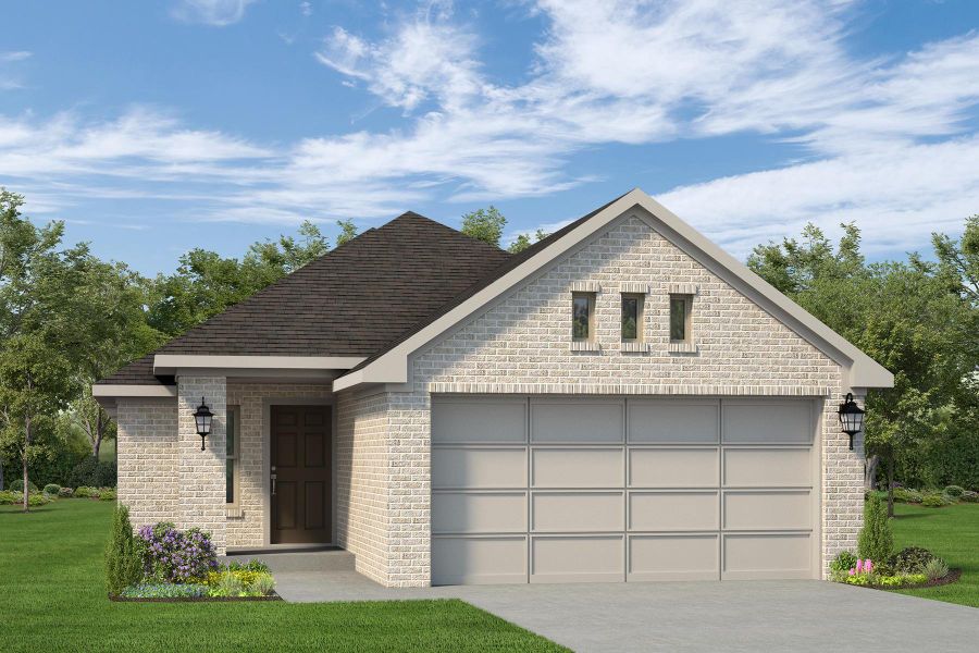 Front exterior of a new home in Aldeana - Tejas Collection, Bonney, TX, highlighting curb appeal (Image 1).