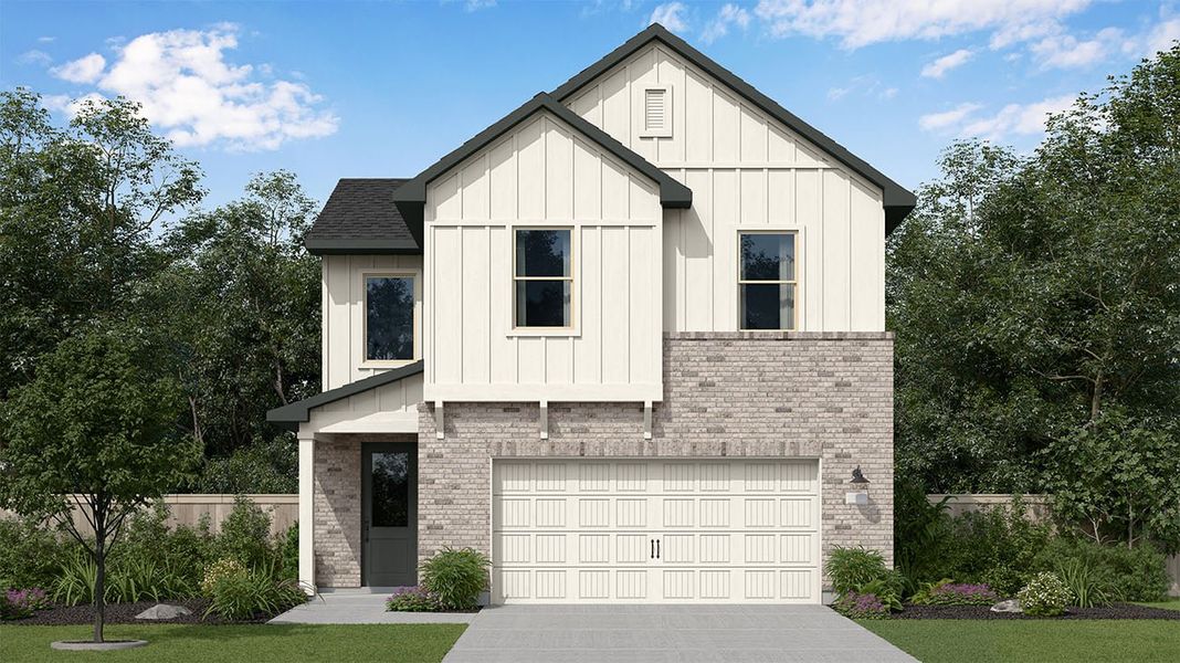 Representative exterior photo of a completed home built from the Connor by New Home Co. in The Cottages Collection at Oakberry Trails, Waller, TX (Image 1). Representative exterior photo of a completed home built from the Connor by New Home Co. in The Cottages Collection at Oakberry Trails, Waller, TX (Image 1).