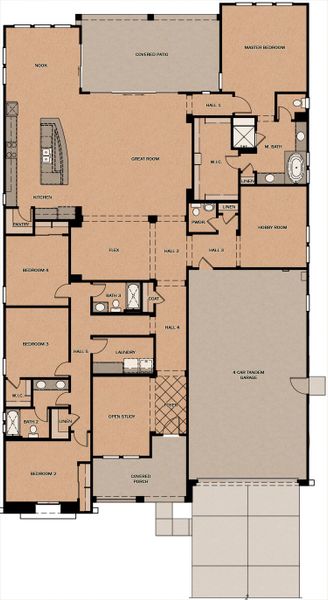 2D floor plan layout for the Teak by Fulton Homes in Fields at Barney Farms, Queen Creek, AZ (Image 3).