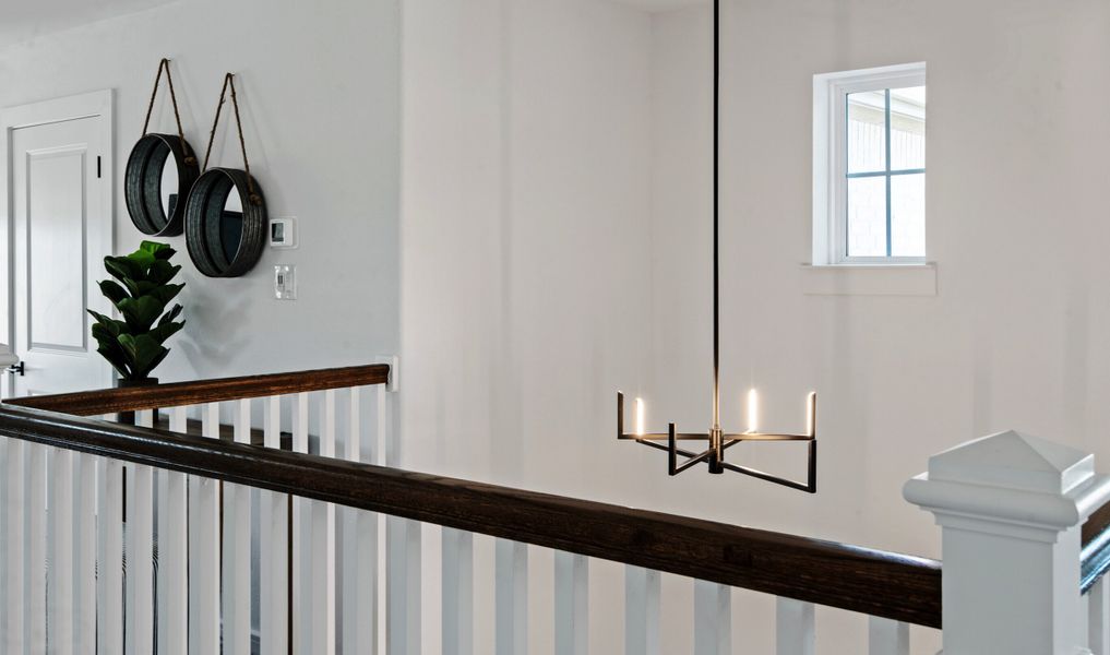 Two-story foyer with chandelier