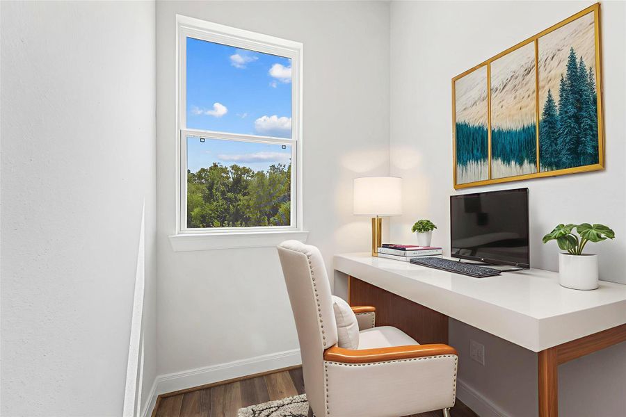 Furnished interior view inside a new home in The Corner At Buffalo Pointe, Houston (Image 29).