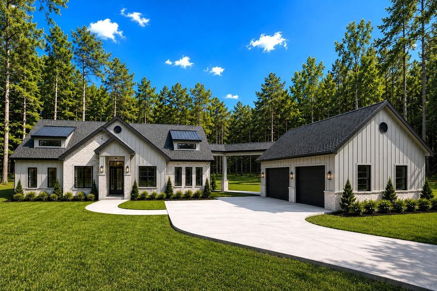 Front exterior of a new home in , New Waverly, TX, highlighting curb appeal (Image 12).