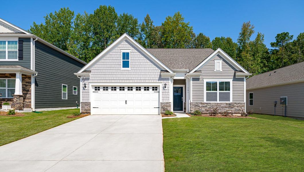 Front exterior of a new home in Laurelbrook, Sherrills Ford, NC, highlighting curb appeal (Image 1). Front exterior of a new home in Laurelbrook, Sherrills Ford, NC, highlighting curb appeal (Image 1).