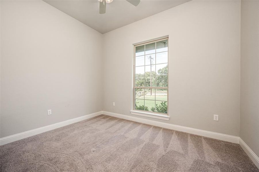 Spare room with carpet floors and ceiling fan