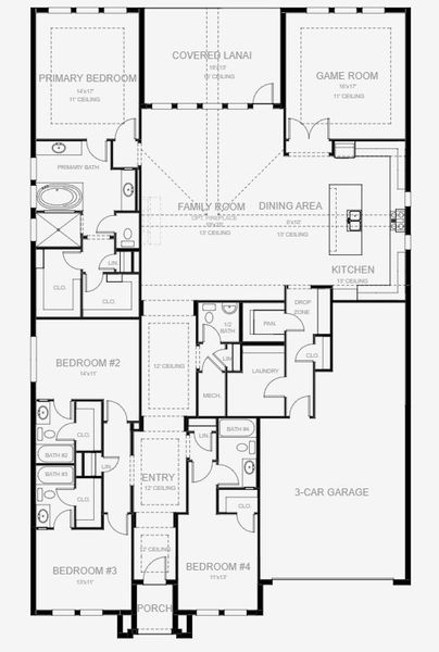 2D floor plan layout for the 3070F by Perry Homes in Glynlea Country Club 60', Port St. Lucie, FL (Image 3).