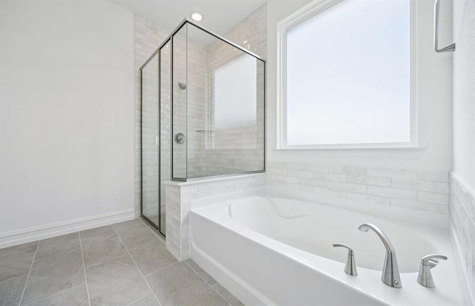 Modern owner's bath with a spacious shower and large tub Modern owner's bath with a spacious shower and large tub