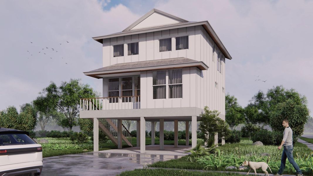 Front exterior of a new home in , Galveston, TX, highlighting curb appeal (Image 1). Front exterior of a new home in , Galveston, TX, highlighting curb appeal (Image 1).