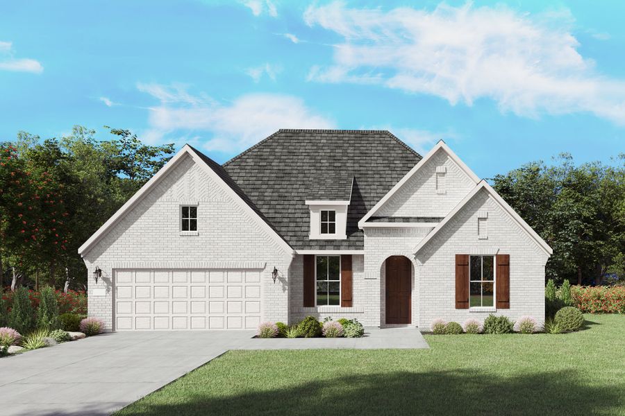 The Azle, a one-story new home design shown with home exterior FC 202 The Azle, a one-story new home design shown with home exterior FC 202