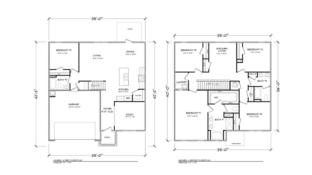 2D floor plan layout for the Carol by D.R. Horton in Holley Grove at Peach Creek, Santa Rosa Beach, FL (Image 2).