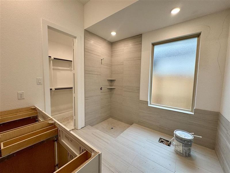 Primary bath with a sleek freestanding tub!