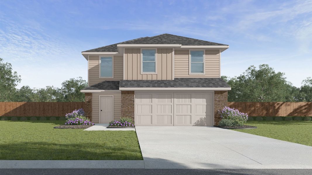 Front exterior of a new home in Bridges Mill, Corpus Christi, TX, highlighting curb appeal (Image 1). Front exterior of a new home in Bridges Mill, Corpus Christi, TX, highlighting curb appeal (Image 1).