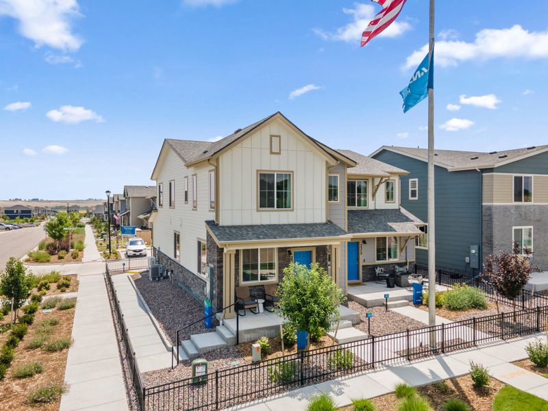 Representative exterior photo of a completed home built from the Biscayne by Landsea Homes in Pintail Commons at Johnstown Village, Johnstown, CO (Image 22).