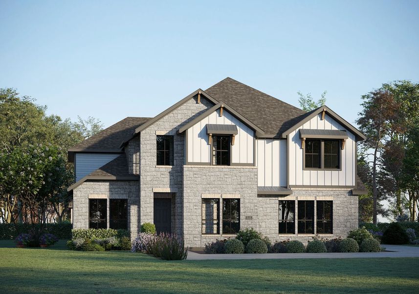 Representative exterior photo of a completed home built from the Harrison 5234 by GFO Home in Highland Crossing, Celina, TX (Image 5).
