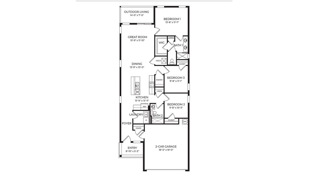 2D floor plan layout for the Bowen by D.R. Horton in Lakes of Mount Dora, Mount Dora, FL (Image 3).