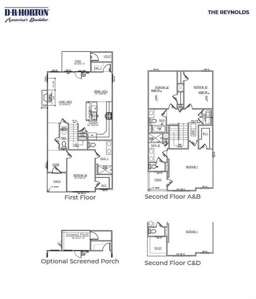 2D floor plan layout for the REYNOLDS by D.R. Horton in Sheep Island, Summerville, SC (Image 3).