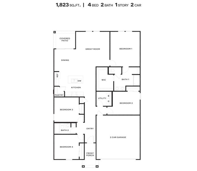 2D floor plan layout for the Cali - Plan H40I by D.R. Horton in Tortolita Trails, Marana, AZ (Image 5).