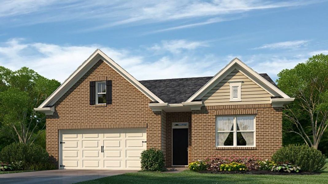 Front exterior of a new home in Northwoods at Mirror Lake, Villa Rica, GA, highlighting curb appeal (Image 12).