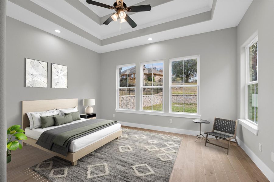 Virtually staged 2nd bedroom with trey ceiling Virtually staged 2nd bedroom with trey ceiling