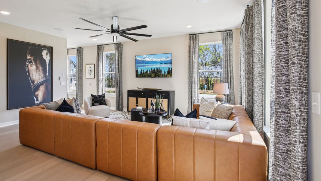 Gathering room with natural lighting from windows
