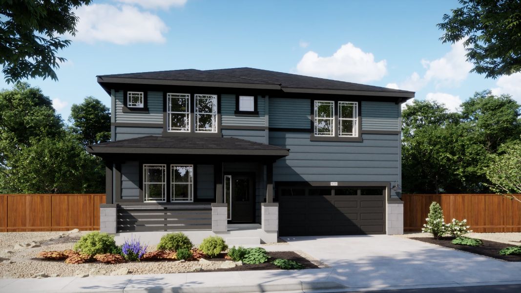 Representative exterior photo of a completed home built from the 4008 by Risewell Homes in Harvest Crossing, Aurora, CO (Image 2). Representative exterior photo of a completed home built from the 4008 by Risewell Homes in Harvest Crossing, Aurora, CO (Image 2).
