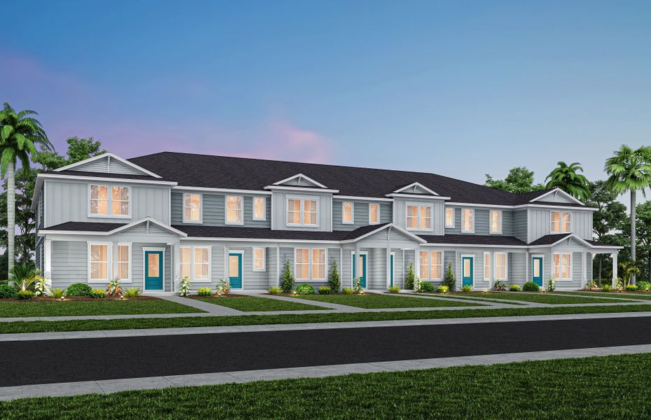 Front exterior of a new home in EverBe, Orlando, FL, highlighting curb appeal (Image 1). Front exterior of a new home in EverBe, Orlando, FL, highlighting curb appeal (Image 1).