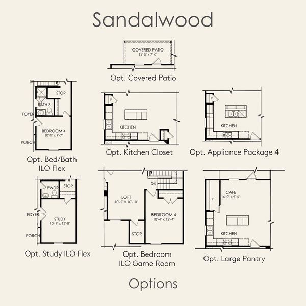 2D floor plan layout for the Sandalwood by Pulte Homes in Lagos, Manor, TX (Image 3).