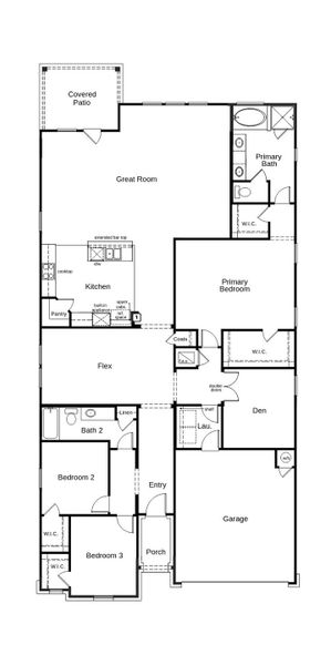 2D floor plan layout of this home in Salerno - Classic Collection, Round Rock, TX (Image 3).