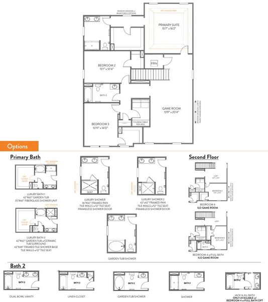 2D floor plan layout for the Huntley by True Homes in Westbrook Falls, Colfax, NC (Image 7).