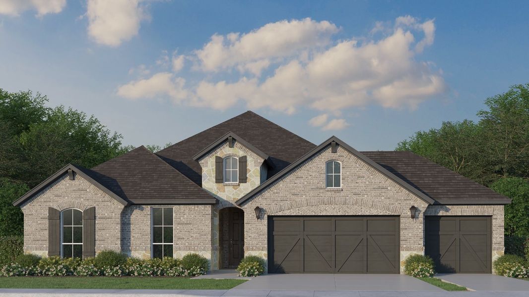 Plan 1683 Elevation A with Stone & 3rd Car Garage Plan 1683 Elevation A with Stone & 3rd Car Garage