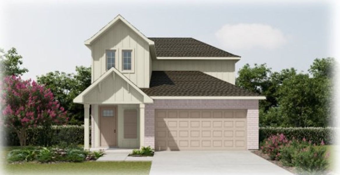 Representative exterior photo of a completed home built from the Treana B II by DSLD Homes in Two Step Farm, Montgomery, TX (Image 2). Representative exterior photo of a completed home built from the Treana B II by DSLD Homes in Two Step Farm, Montgomery, TX (Image 2).