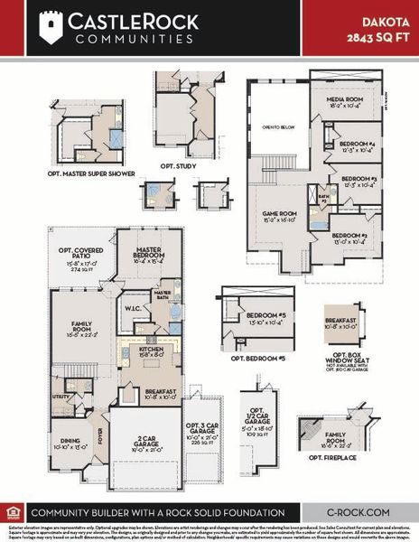 2D floor plan layout for the Dakota by CastleRock Communities in Hughes Landing, Dickinson, TX (Image 5).