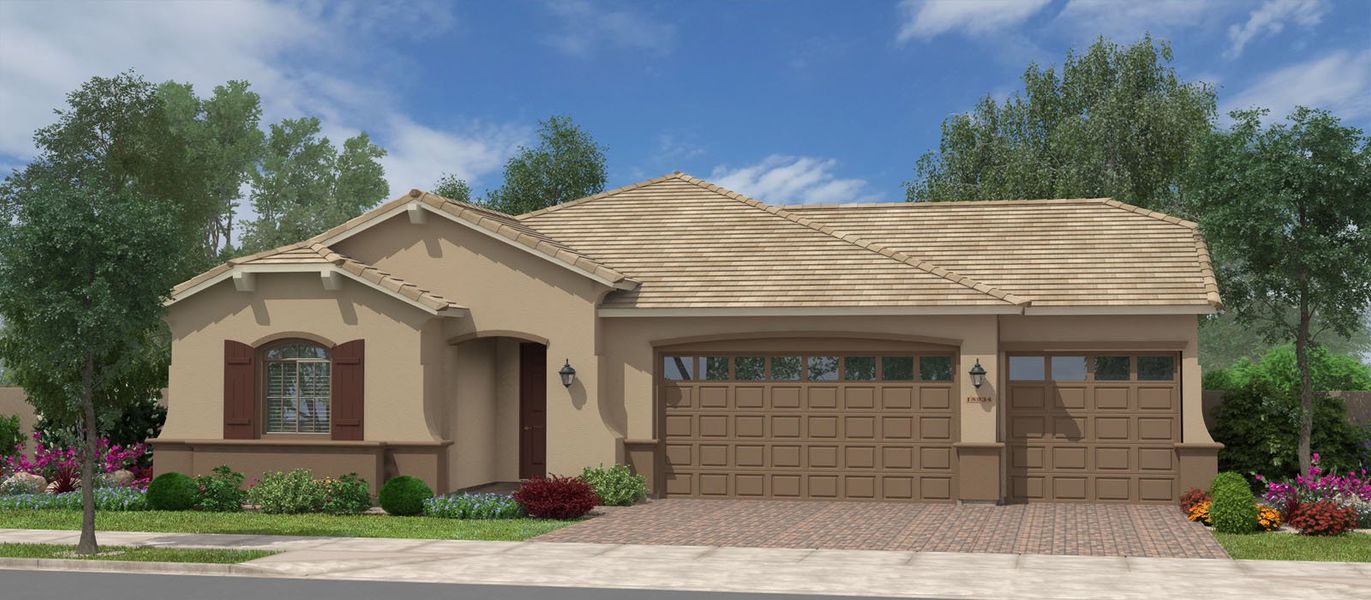 Representative exterior photo of a completed home built from the Harris Beach Super Garage by Fulton Homes in Sonoma Coast at Escalante, Surprise, AZ (Image 4). Representative exterior photo of a completed home built from the Harris Beach Super Garage by Fulton Homes in Sonoma Coast at Escalante, Surprise, AZ (Image 4).