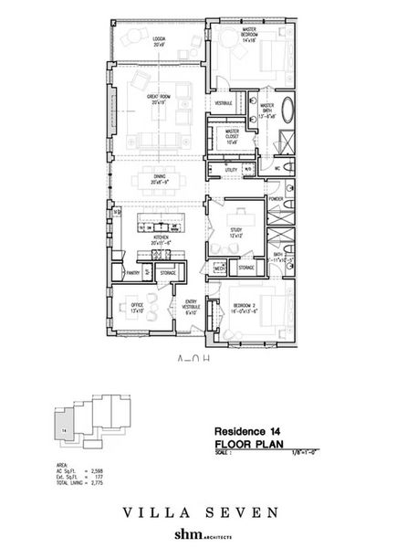 2D floor plan layout for the Villa 7 - 14 by Savannah Developers in The Residences, Irving, TX (Image 1).