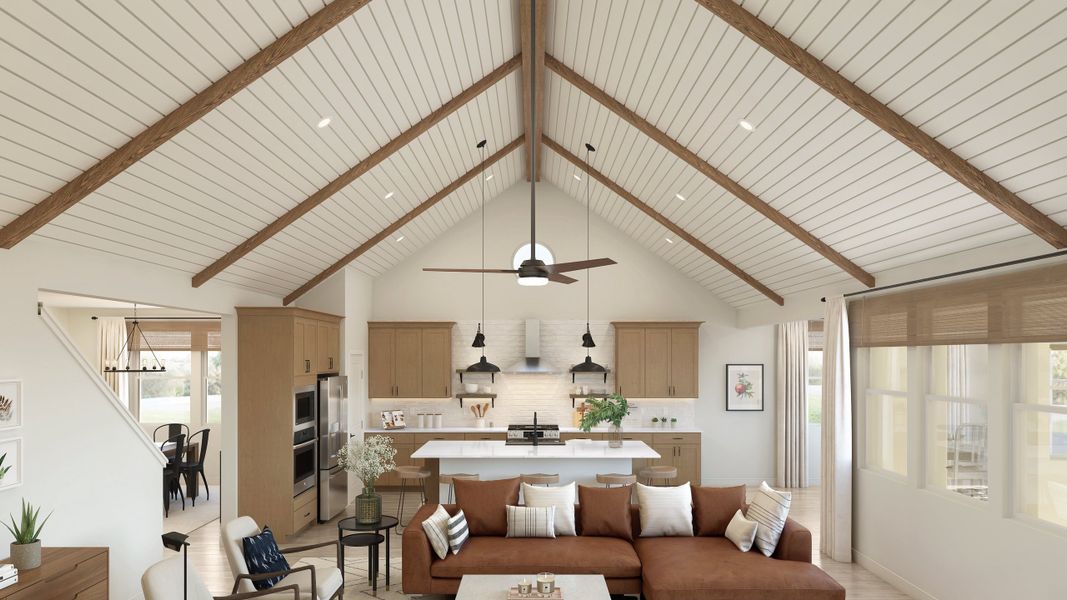 Vaulted ceiling in great room