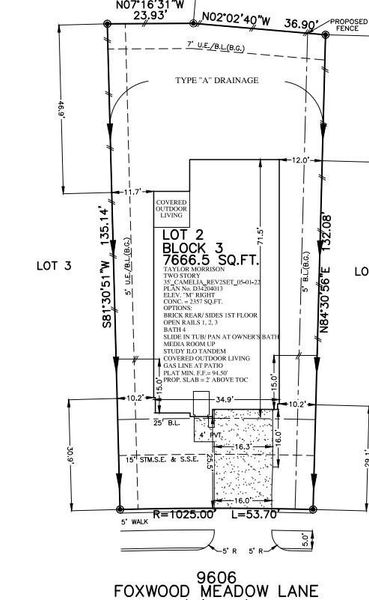 9606 Foxwood Meadow Lane preliminary plot plan