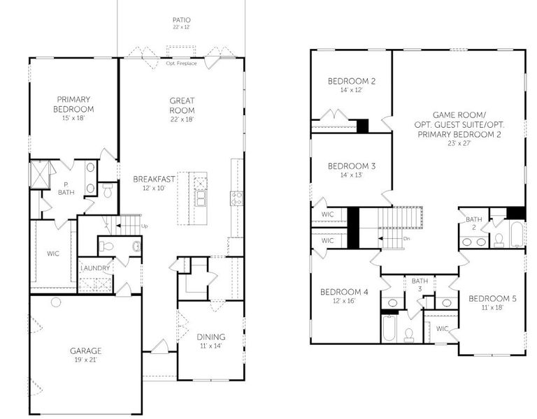 2D floor plan layout for the Holland - Single Family Homes by Dream Finders Homes in Tidewater at Lakes of Cane Bay, Summerville, SC (Image 3).