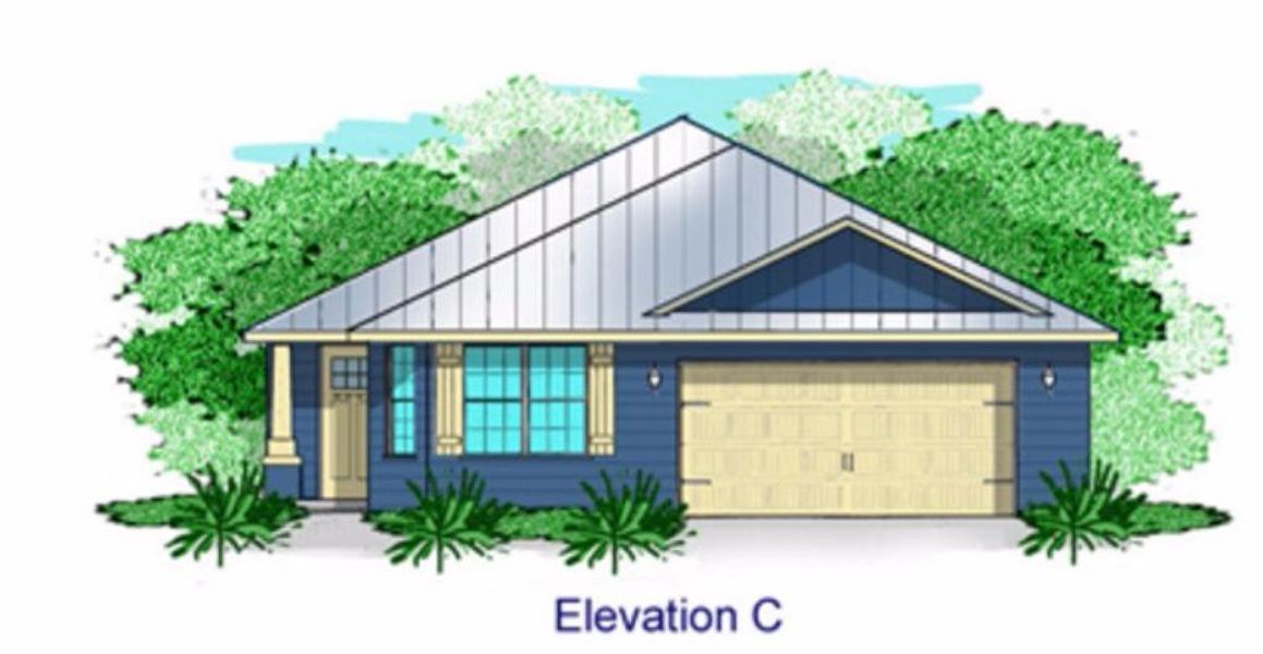 Representative exterior photo of a completed home built from the Plan 1406 by Adams Homes in The Bluffs at Lafayette, Freeport, FL (Image 2).