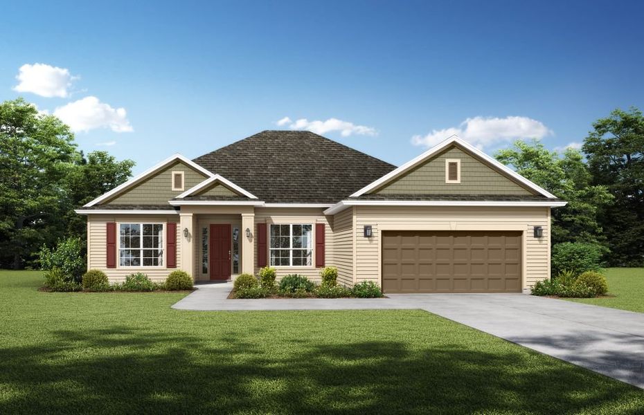 Representative exterior photo of a completed home built from the Longleaf by SEDA New Homes in Sandy Ridge, Yulee, FL (Image 2). Representative exterior photo of a completed home built from the Longleaf by SEDA New Homes in Sandy Ridge, Yulee, FL (Image 2).