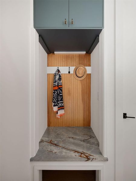 Mudroom with wooden walls Mudroom with wooden walls