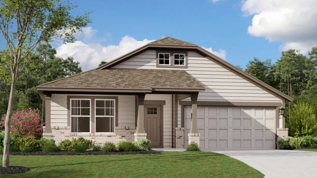 Front exterior of a new home in Waterstone: Highlands Collections, Kyle, TX, highlighting curb appeal (Image 1).