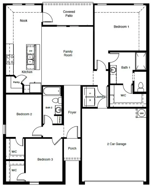 2D floor plan layout for the Bellvue by D.R. Horton in Sunnycreek, Crowley, TX (Image 4).