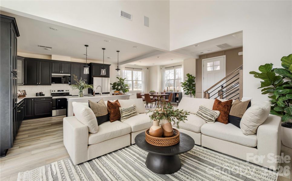 Great room view to kitchen/dining