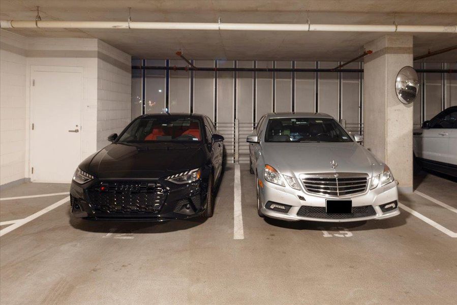 Two premium Level 2 penthouse parking spaces on :Level 2 (#12 & #13), positioned side-by-side for effortless access within the secure resident garage. Ideal for larger vehicles and daily convenience. Immediately adjacent to both storage untis.