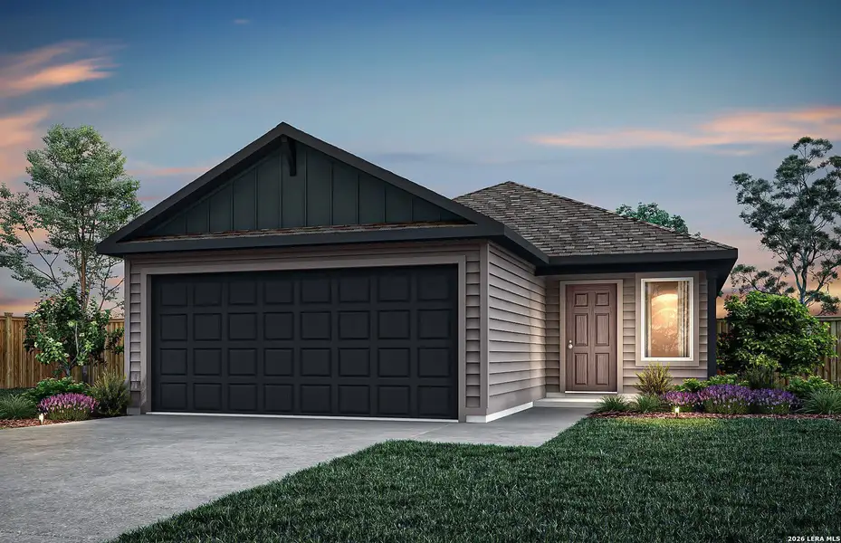 Front exterior of a new home in Vista Real, Converse, TX, highlighting curb appeal (Image 1). Front exterior of a new home in Vista Real, Converse, TX, highlighting curb appeal (Image 1).