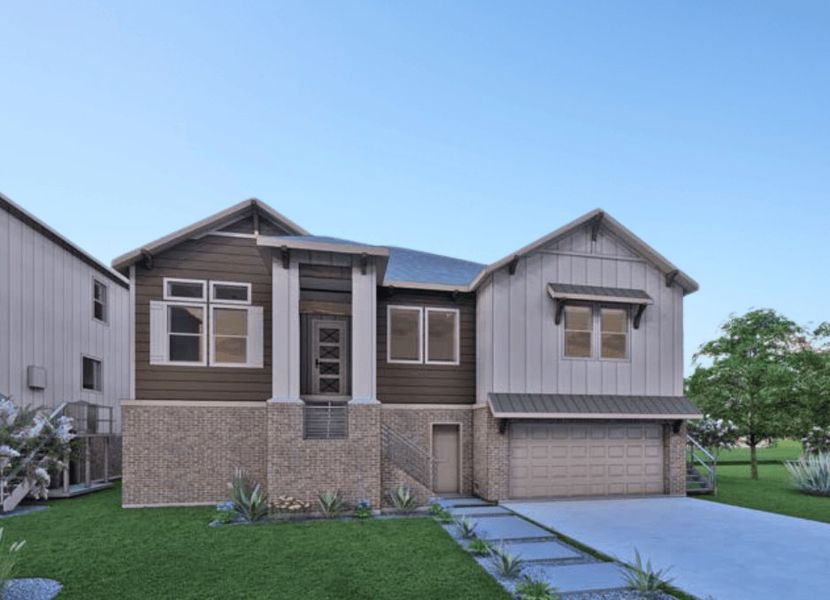 Representative exterior photo of a completed home built from the Alpine by Saratoga Homes in Townsen Landing, Humble, TX (Image 2). Representative exterior photo of a completed home built from the Alpine by Saratoga Homes in Townsen Landing, Humble, TX (Image 2).