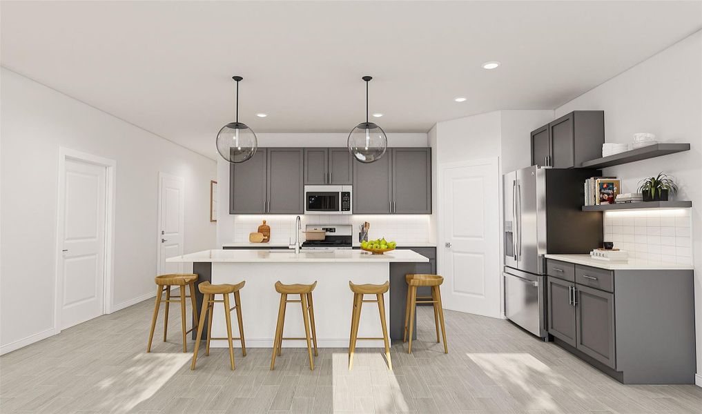 Stylish island kitchen (*Artist rendering used for illustration purposes only.)