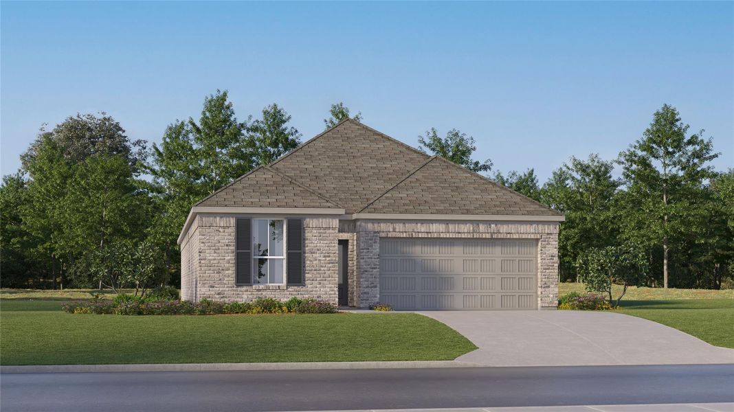 Front exterior of a new home in Timbers Edge, Splendora, TX, highlighting curb appeal (Image 1). Front exterior of a new home in Timbers Edge, Splendora, TX, highlighting curb appeal (Image 1).