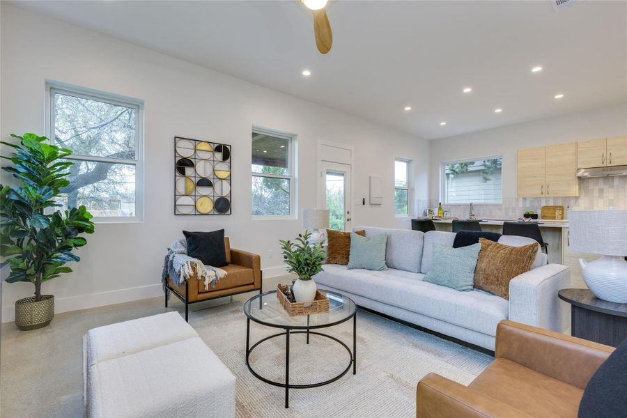 Family room open to the kitchen.