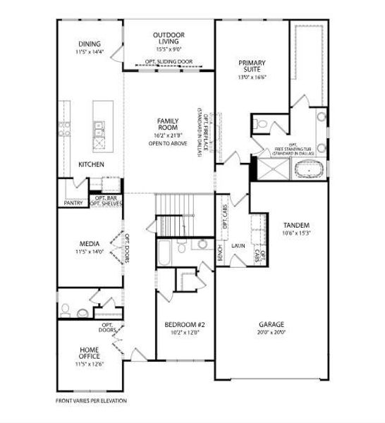 2D floor plan layout of this home in The Hollows Canyon - 60', Lago Vista, TX (Image 5).